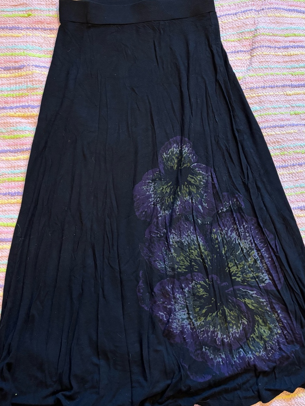 Elle Black Maxi Skirt with Purple Floral Detail